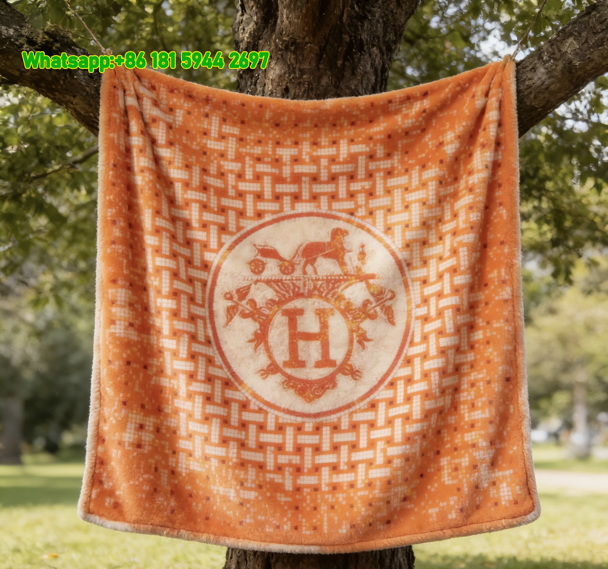Hermès Mosaic H Logo Flannel Fleece Throw Blanket IMG_5001